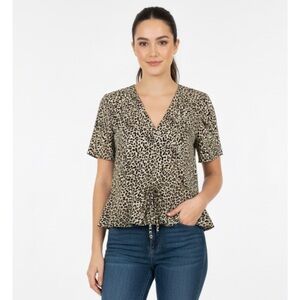 MITTOSHOP Peplum Blouse, Leopard Print, Women’s M, Black White